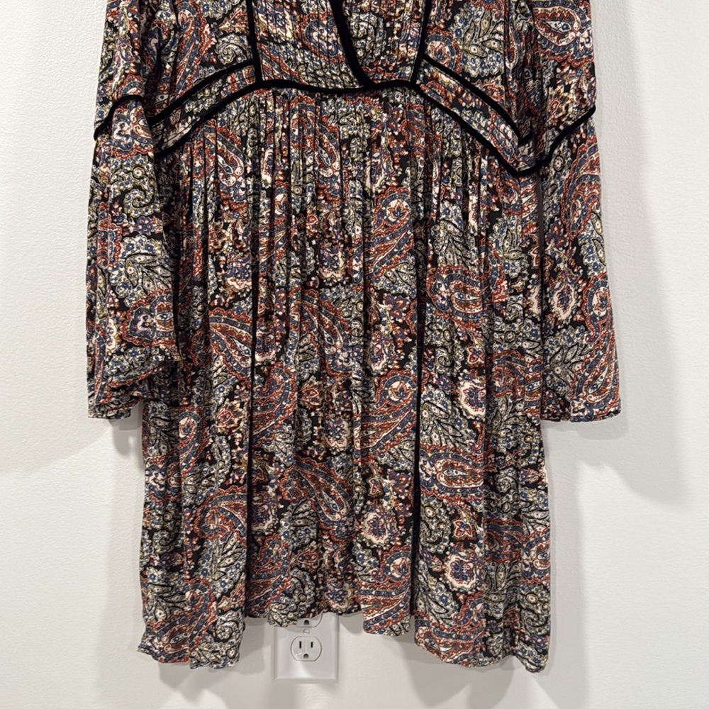 American Eagle Outfitters Long Sleeve Paisley Dress in Black, Rust, Cream - Picture 3 of 10